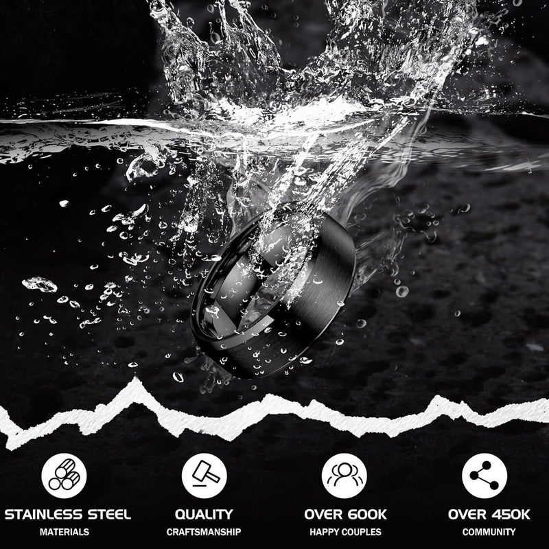 Jstyle خواتم من الفولاذ المقاوم للصدأ للرجال والنساء 8MM خواتم زفاف بسطح غير لامع - حافة مصقولة مائلة خاتم رجال مقاس 6-14 - Image 3